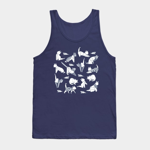 Origami kitten friends // blue navy background paper cats Tank Top by SelmaCardoso